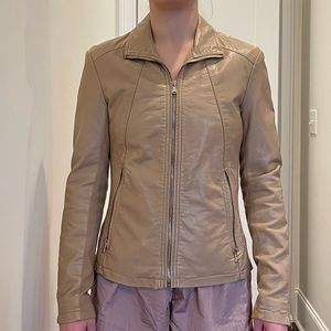 Faux leather jacket by Kenneth Cole Reaction tan zip up 2 side pockets